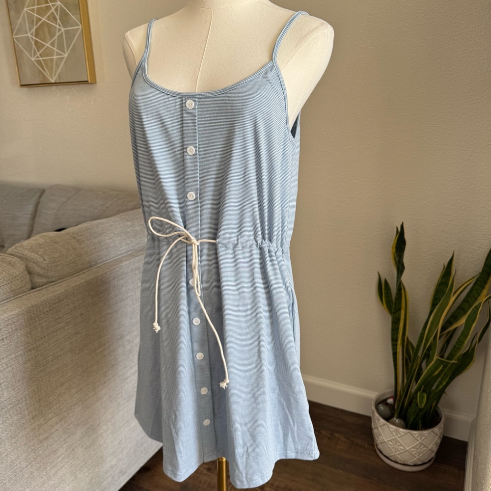 Cupshe Dress Small Waist Tie S Blue Vertical stripes Summer Sundress Vacation - Picture 3 of 7